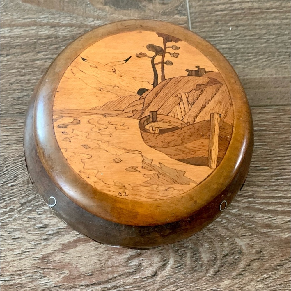 1946 Curved Wooden Box With Metal Inlay Germany
